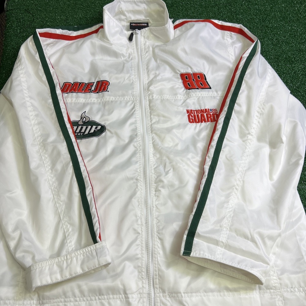 Vtg Chase Authentics Dale Earnhardt Jr. Full Zip Windbreaker Jacket White Size L